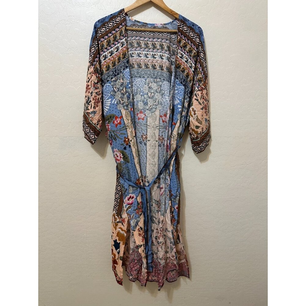 Boho Western Floral Kimono One Size Open Front Beachy Travel Vacay Pool‎ Resort